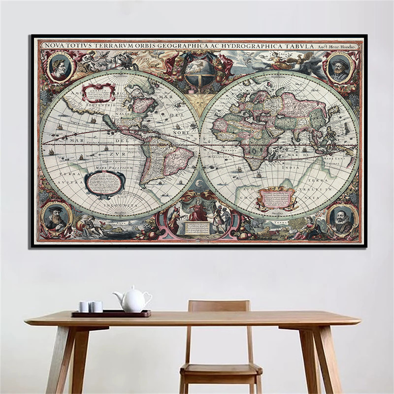 Resin Art On Canvas - Retro World Map Nautical Ocean Map