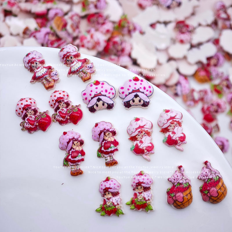 Cartoon strawberry girl nail a - Resin Art Accessories ulasan dan harga