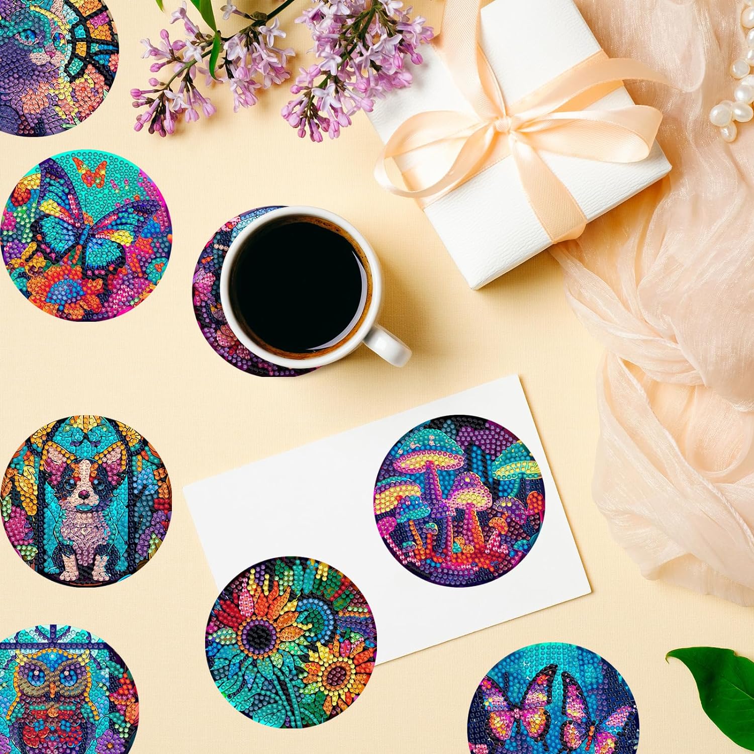 SDOYUNO 8pcs Diamond Art Coast - Resin Art Coasters ulasan dan harga