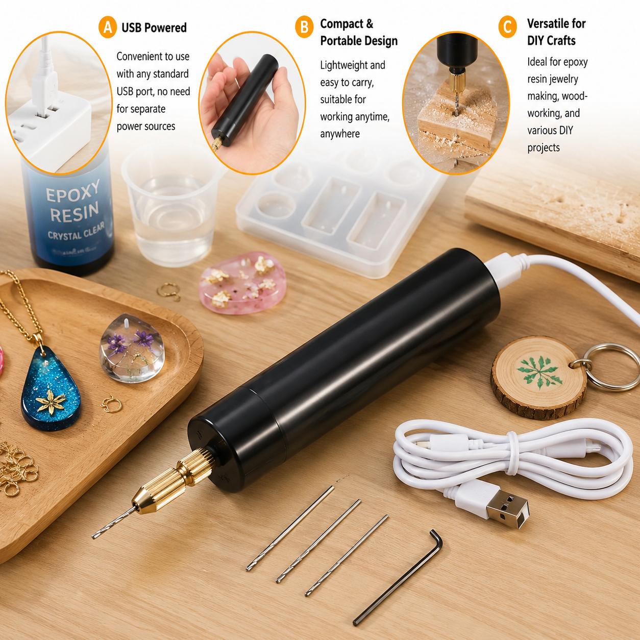 Mini Electric Drill USB Powere - Resin Art A Keychain ulasan dan harga