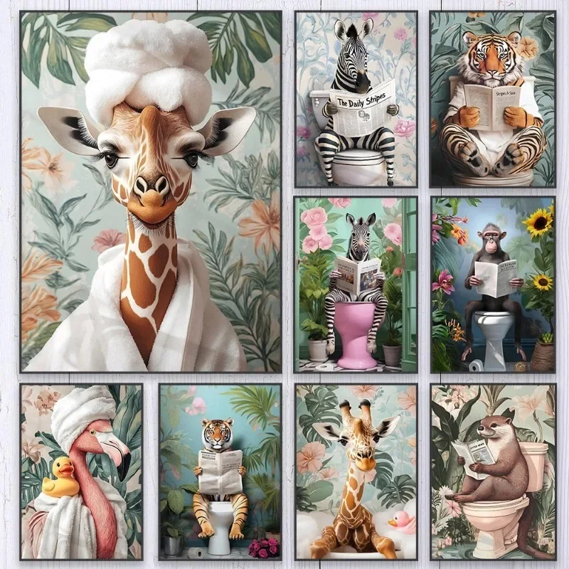 Zebra on Toilet Bathroom Poste - Resin Art On Canvas ulasan dan harga