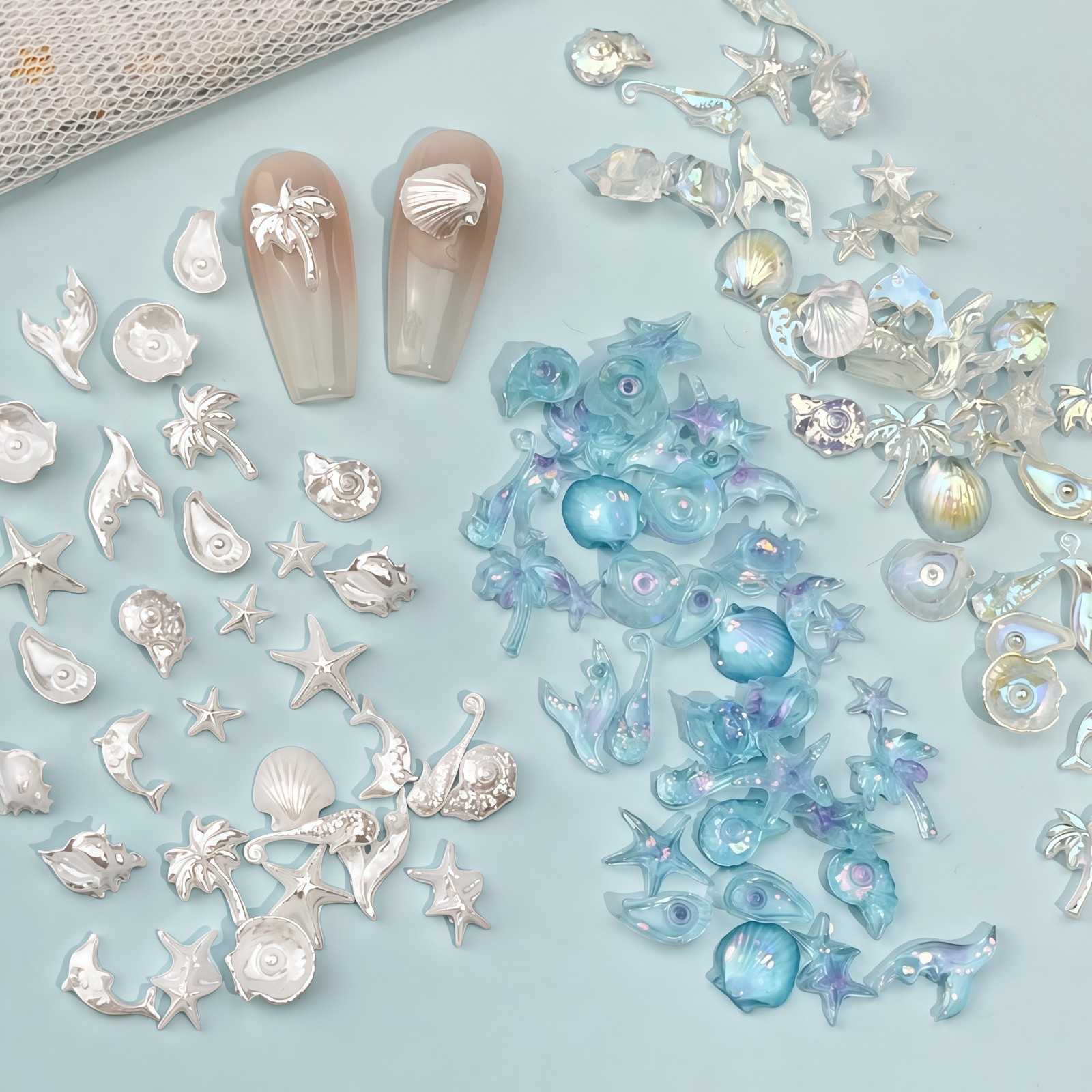 50PCS Dreamy Blue Sea Series R - Resin Art A Keychain ulasan dan harga