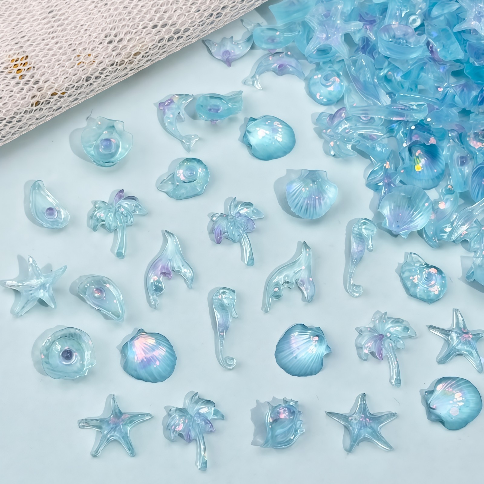 50PCS Dreamy Blue Sea Series R - Resin Art A Keychain ulasan dan harga