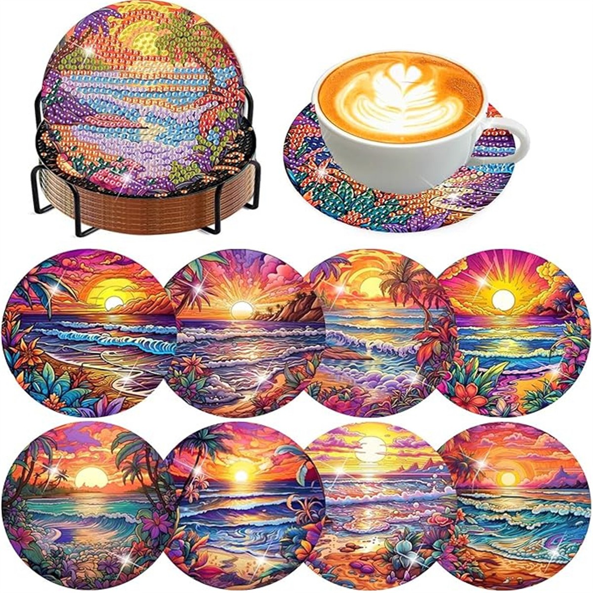 8 Pieces/Set of Diamond Painte - Resin Art Coasters ulasan dan harga